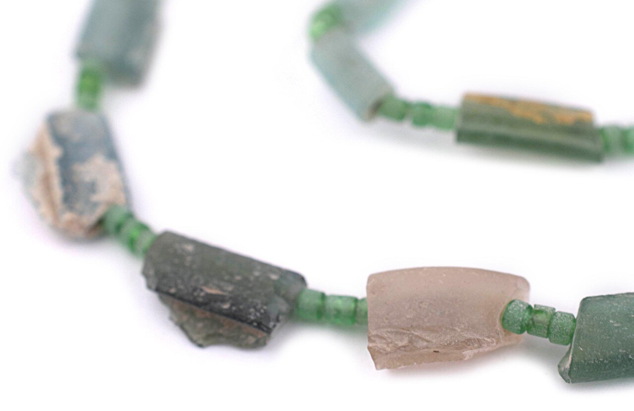 The Bead Chest Flat Roman Glass Tube Beads 5mm Afghanistan Green Unusual 14 Inch Strand
